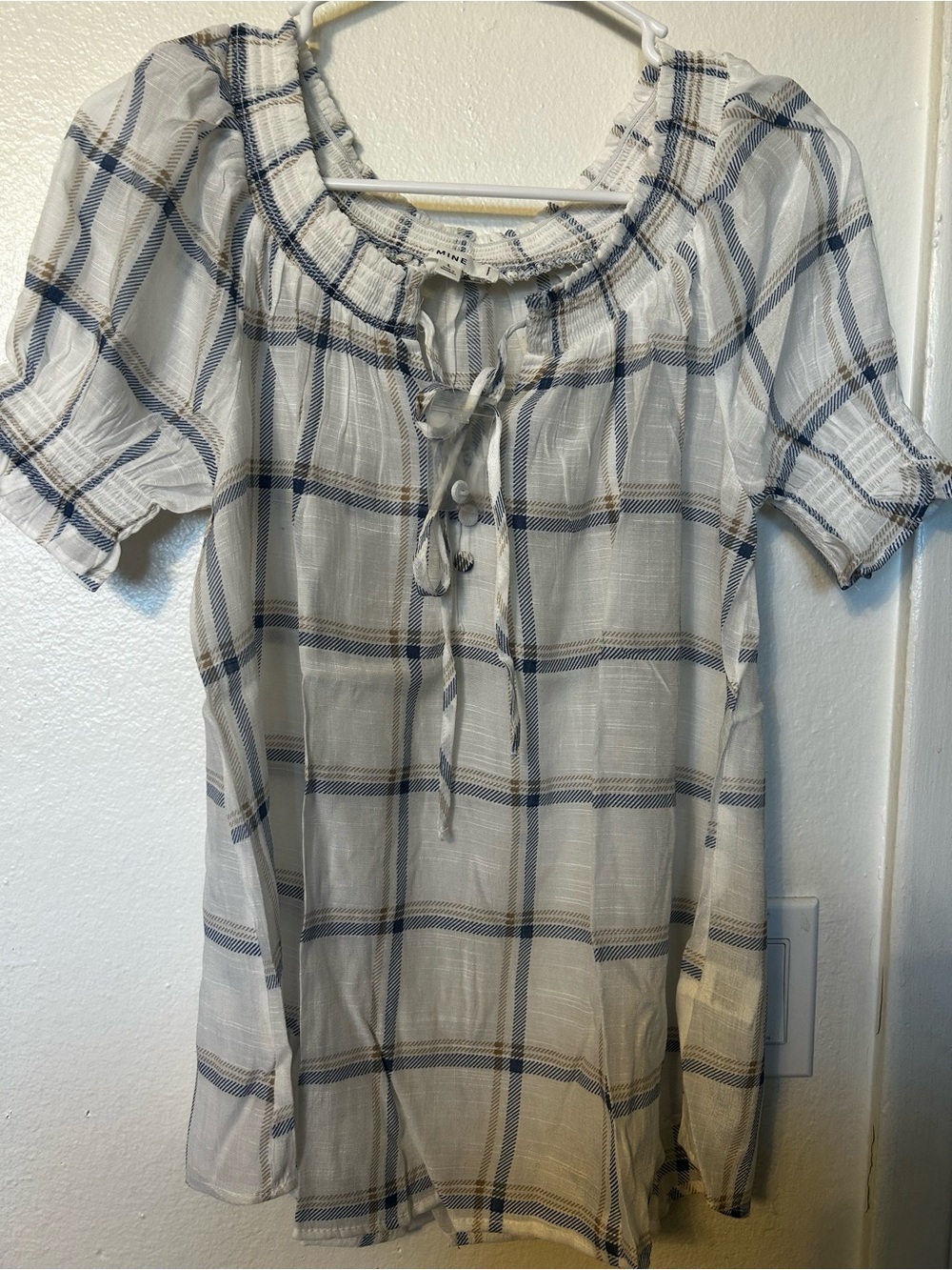 mine White and Navy Plaid Peasant Tunic